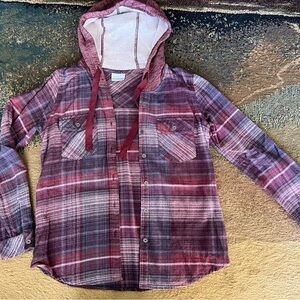 Columbia Women's Hooded Plaid Button-Down Long Sleeve Shirt